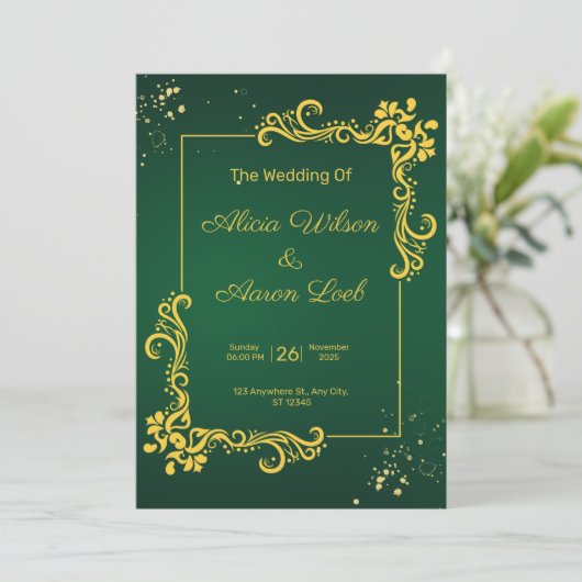 Invitation de mariage écolo et or (Debout devant)