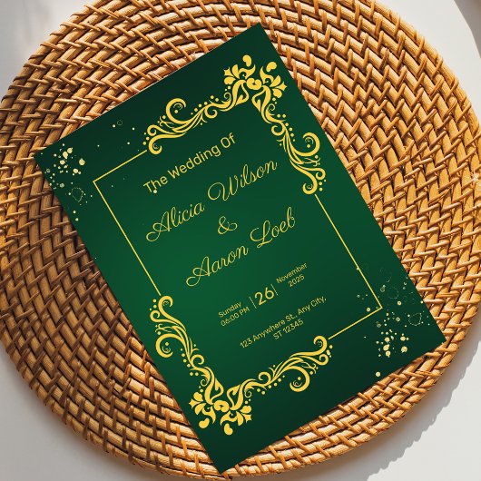 Invitation de mariage écolo et or