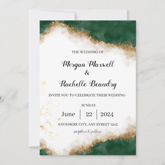 Invitation de mariage écolo et or (Devant)