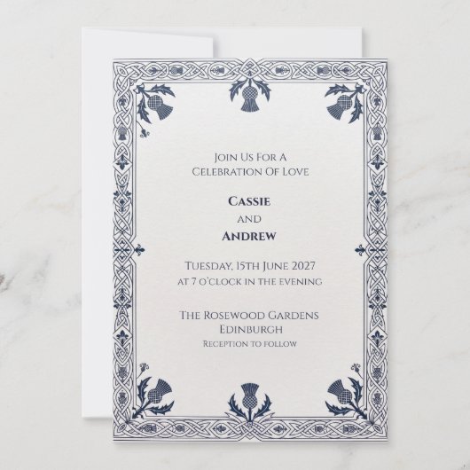 Invitation de mariage écossaise Blue Thistle Corne (Devant)