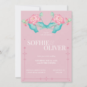 Invitation de mariage Élégance Fleur de Lotus Rose