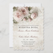Invitation de Mariage Élégant avec Fleurs Rose Pâl (Devant)