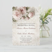 Invitation de Mariage Élégant avec Fleurs Rose Pâl (Debout devant)