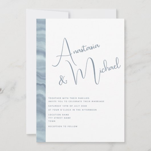 Invitation de mariage élégant bleu Dusty minimal (Devant)
