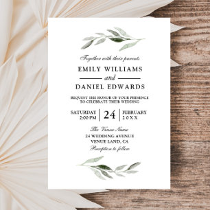 Invitation de mariage élégant de la feuille verte