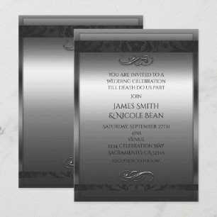 Invitation de mariage élégant en argent et noir