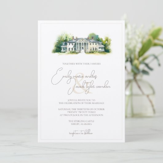 Invitation de mariage - Elegant Estate in Watercol (Debout devant)