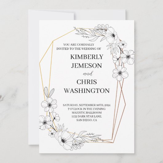 Invitation de mariage élégant moderne avec fleurs (Devant)