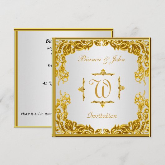 Invitation de mariage élégant or (Devant / Derrière)