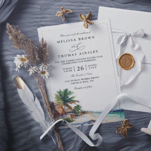 Invitation de mariage élégant plage Cancun Mexique
