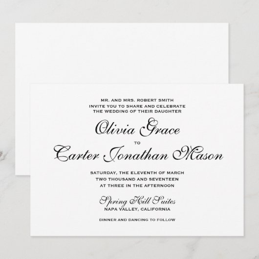 Invitation de mariage élégante (Devant / Derrière)