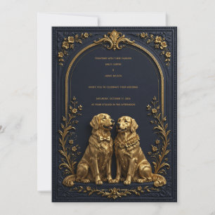 Invitation de mariage élégante 3D Golden Retriever