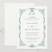 Invitation de mariage élégante à cadre floral turq (Devant / Derrière)