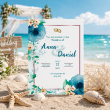 Invitation de mariage élégante à fleurs Azure Bloo