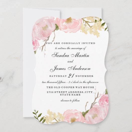 Invitation de mariage élégante à fleurs blanches (Devant)
