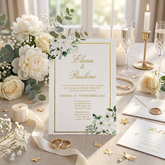 Invitation de mariage élégante à fleurs blanches e