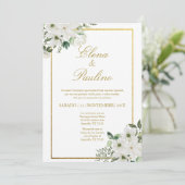 Invitation de mariage élégante à fleurs blanches e (Debout devant)