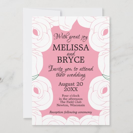 Invitation de mariage élégante à la rose (Devant)