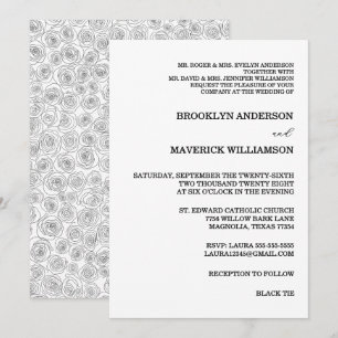 Invitation de mariage élégante à la rose noire et