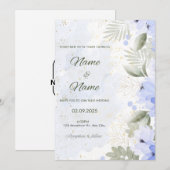 Invitation de mariage élégante à motif floral bleu (Devant / Derrière)