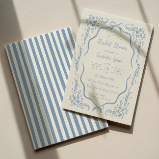 Invitation de mariage élégante à motif floral bleu