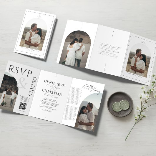 Invitation de mariage élégante à trois volets avec