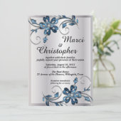 Invitation de mariage élégante argent et bleu (Debout devant)