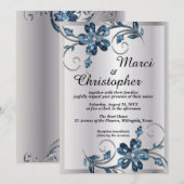 Invitation de mariage élégante argent et bleu (Devant / Derrière)