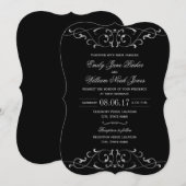 Invitation de mariage élégante argent noir (Devant / Derrière)