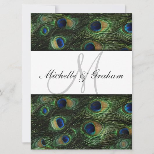 Invitation de mariage élégante au paon (Devant)