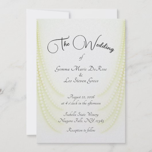 Invitation de mariage élégante aux perles blanches (Devant)