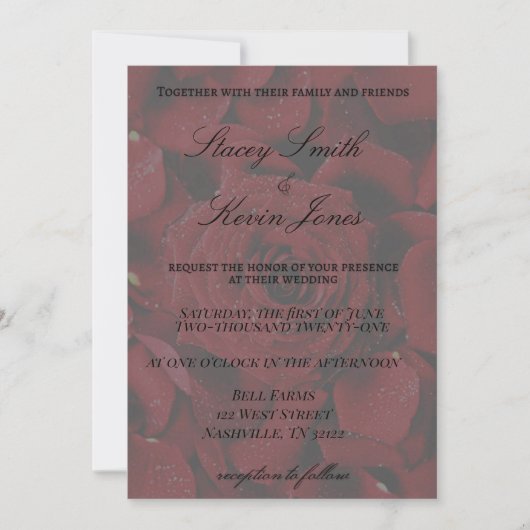 Invitation de mariage élégante aux roses (Devant)