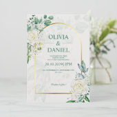 Invitation de mariage élégante aux roses blanches  (Debout devant)