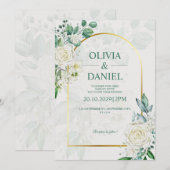 Invitation de mariage élégante aux roses blanches  (Devant / Derrière)