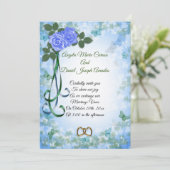 Invitation de mariage élégante aux roses bleues de (Debout devant)