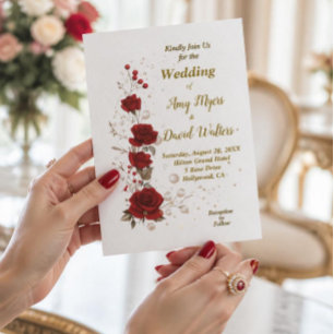 Invitation de mariage élégante aux roses rouges et