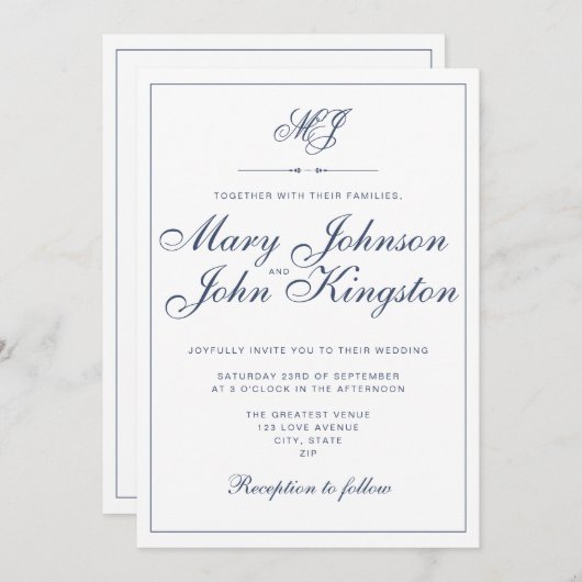 Invitation de mariage élégante avec code QR (Devant / Derrière)