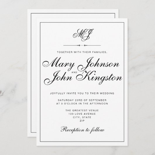 Invitation de mariage élégante avec code QR (Devant / Derrière)