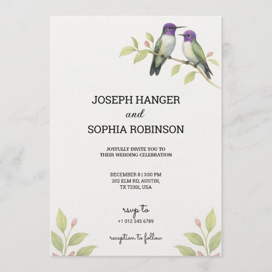 Invitation de mariage élégante avec deux oiseaux  (Devant)