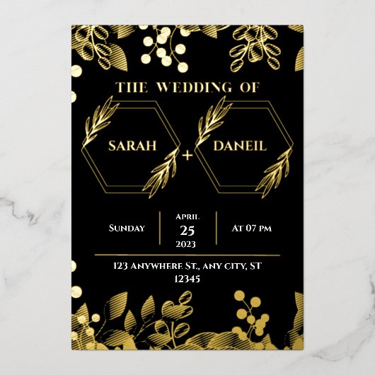 Invitation de mariage élégante avec feuille dorée (Recto)