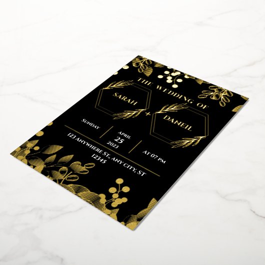 Invitation de mariage élégante avec feuille dorée  (Rotation)