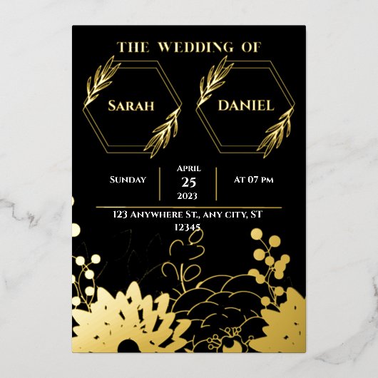 Invitation de mariage élégante avec feuille dorée (Recto)