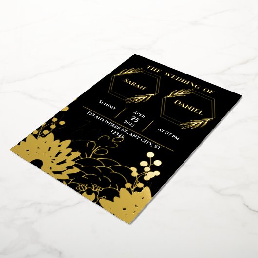 Invitation de mariage élégante avec feuille dorée (Rotation)