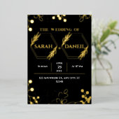 Invitation de mariage élégante avec feuille dorée (Debout devant)