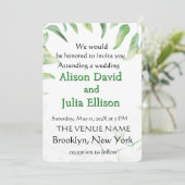 Invitation de mariage élégante avec feuilles verte (Debout devant)