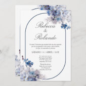 Invitation de mariage élégante avec fleur bleue en (Devant / Derrière)