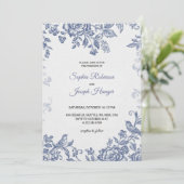 Invitation de mariage élégante avec fleurs bleues (Debout devant)