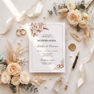 Invitation de Mariage Élégante avec Roses Ivoire