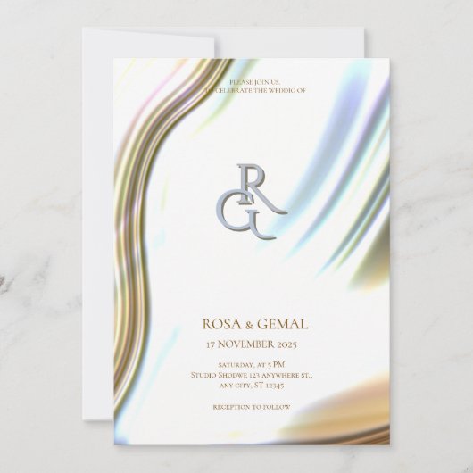 Invitation de mariage élégante avec texture de feu (Devant)