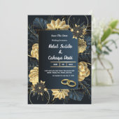 Invitation de mariage élégante blanche et or (Debout devant)